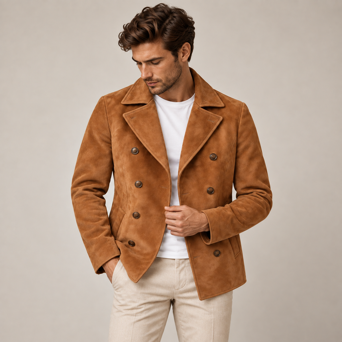 Valdemar - Men's Double-Breasted Pea Coat with Notched Lapels