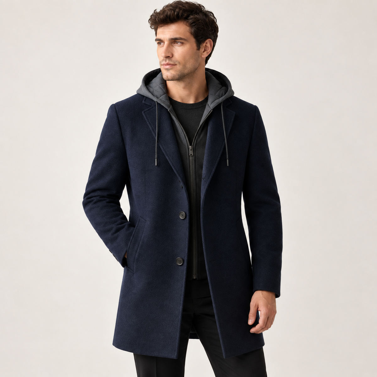 Alistair - Wool-Blend Hooded Men's Overcoat