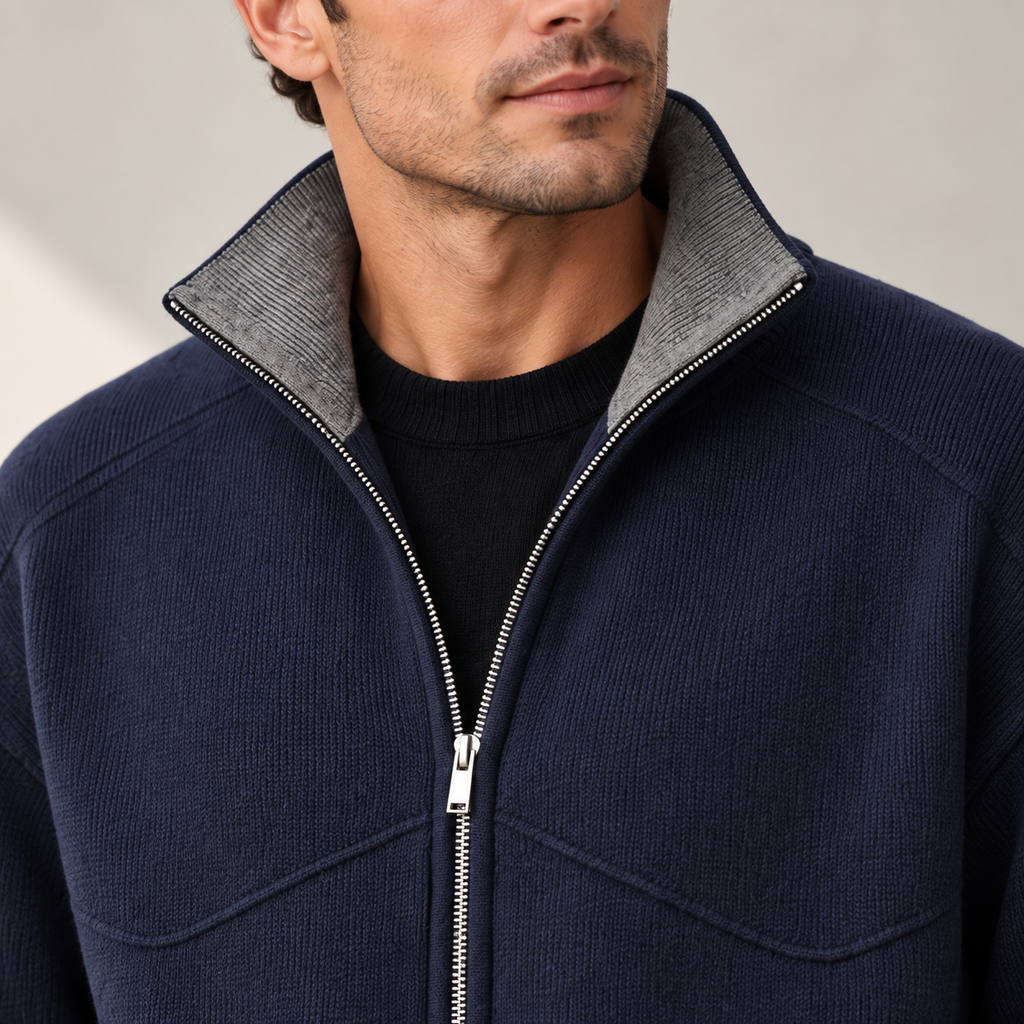 Ambrose | Mens Cardigan Zip Up Stand Collar