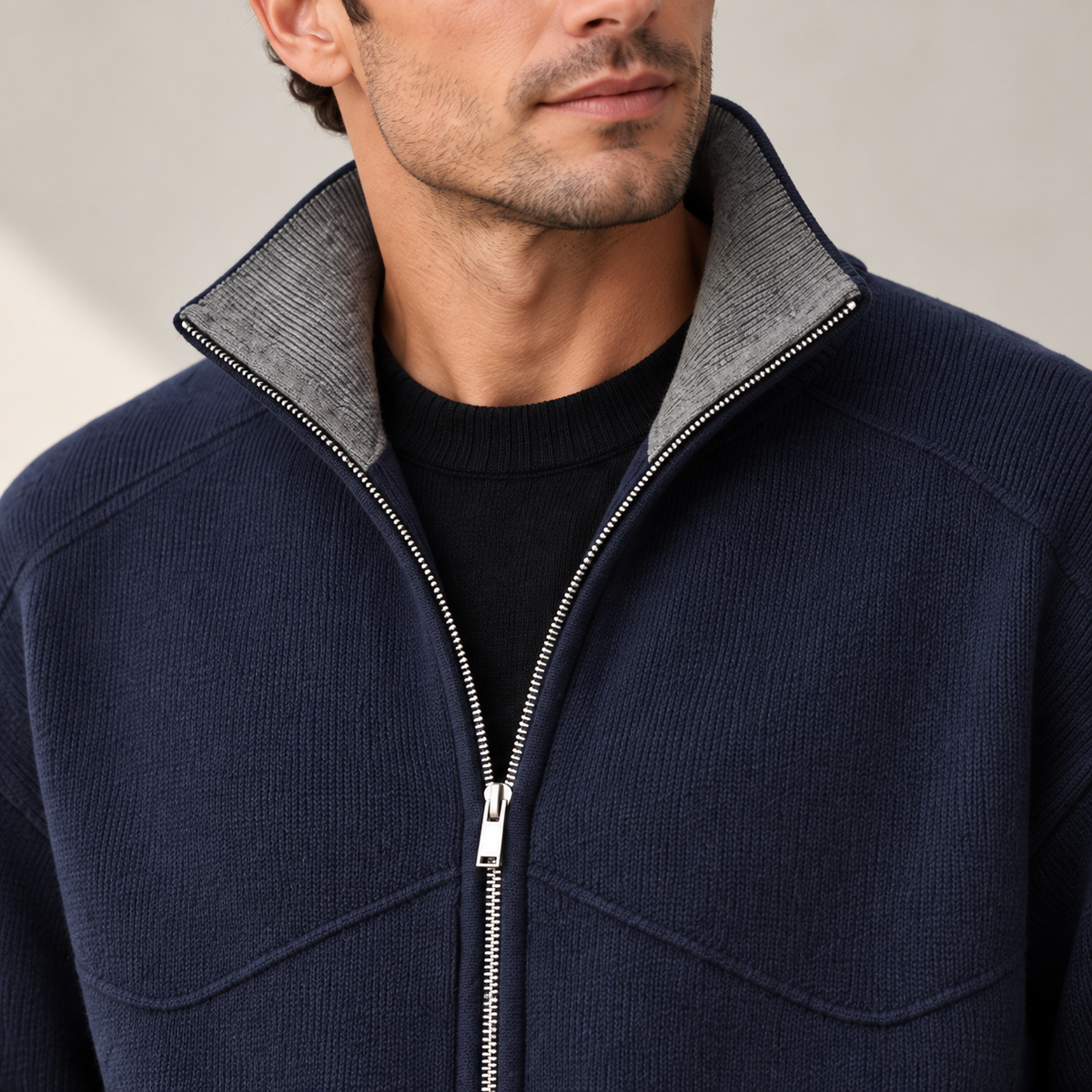 Ambrose | Mens Cardigan Zip Up Stand Collar