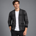 Caius - Men's Grid Open-Front Cardigan