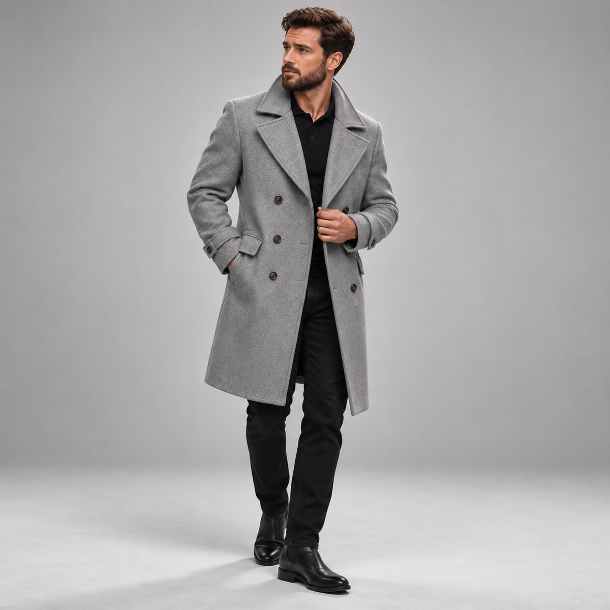Larry - Men's Classic Pea Coat with Double-Breasted Front