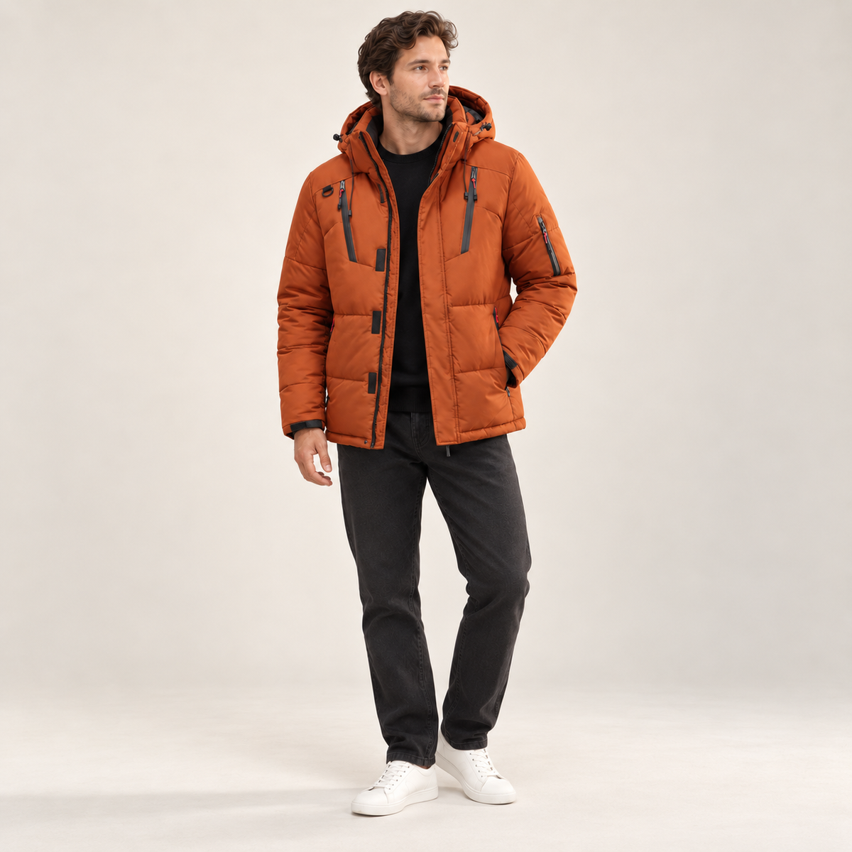 Mathias - Men's Puffer Jacket with Hood & Down Fill