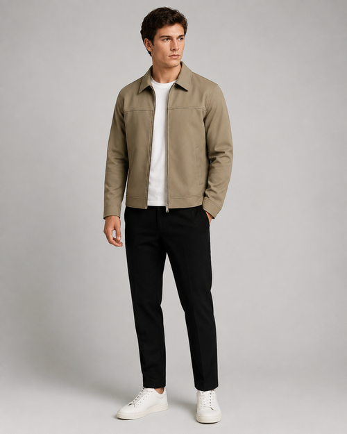 Hale – Men’s Taupe Collared Zip Jacket