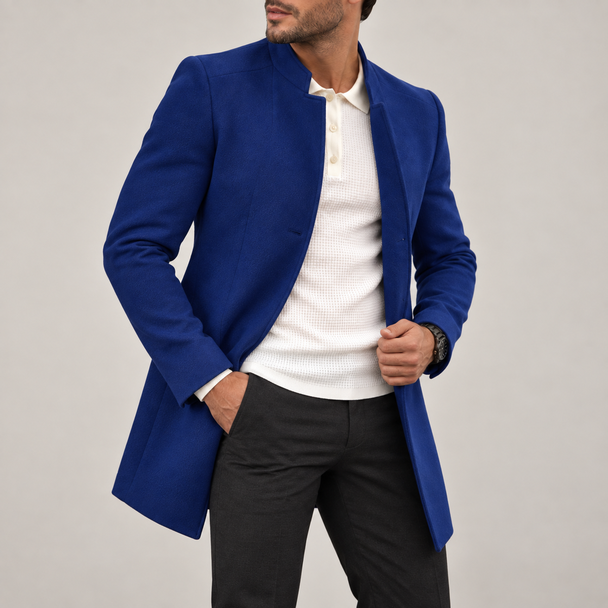 Joseph - Wool Overcoat Men's Slim Fit Stand Collar Coat