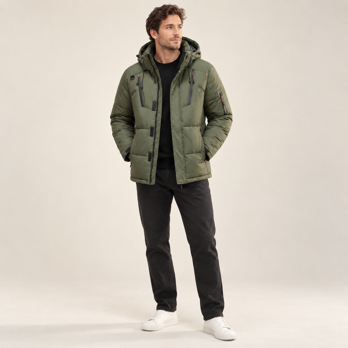 Mathias - Men's Puffer Jacket with Hood & Down Fill