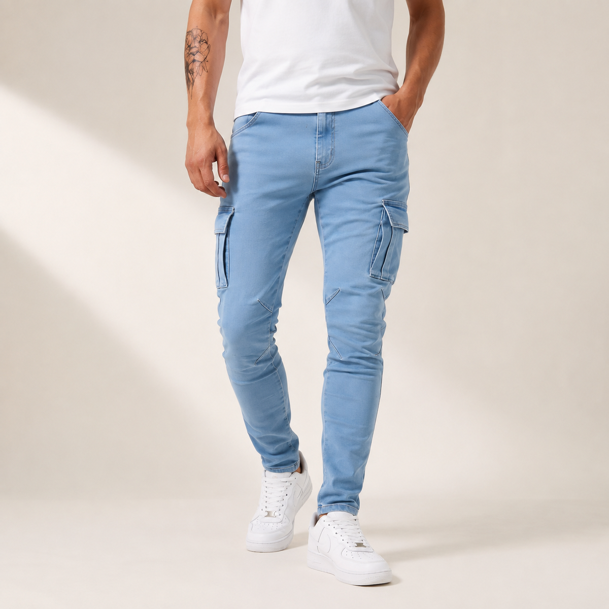 Rhys - Stretch Men's Black Cargo Trousers