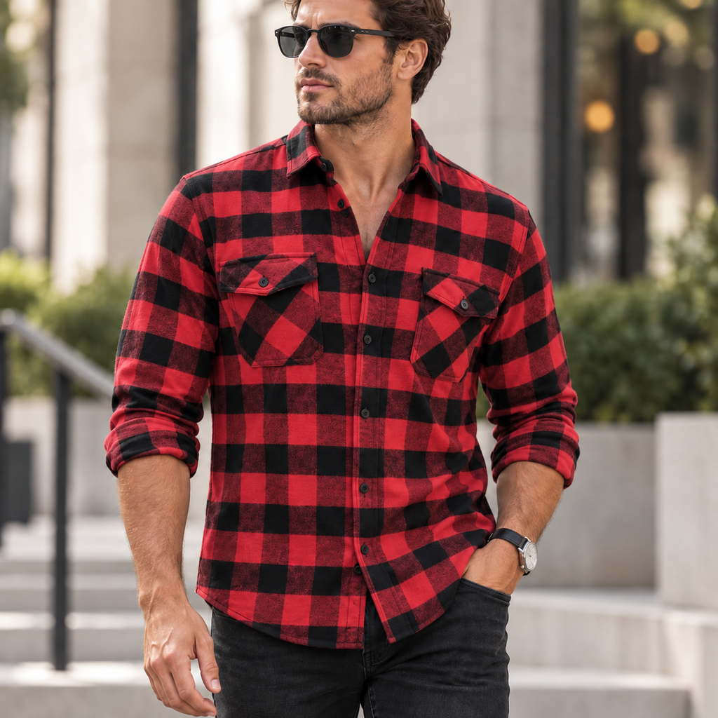 Everett | Mens Check Shirt Lapel Collar