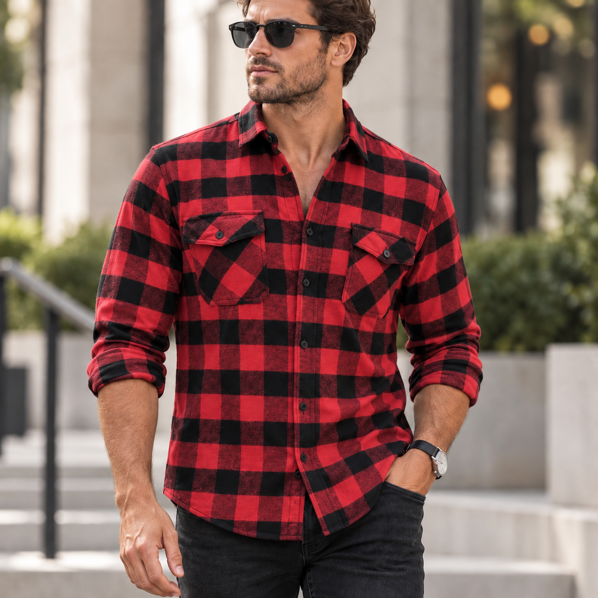 Everett | Mens Check Shirt Lapel Collar