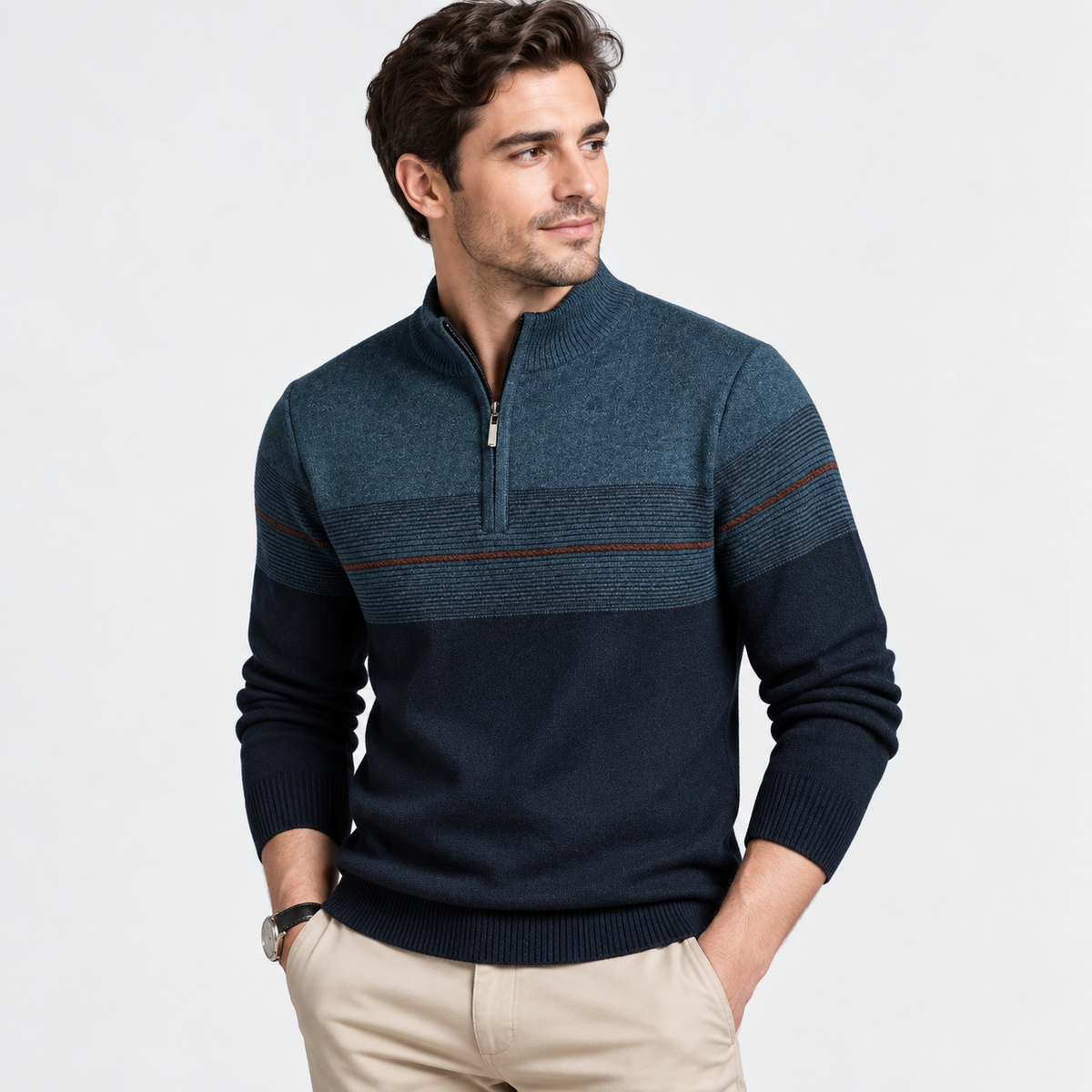 Elias - Striped Quarter Zip Jumper for Men