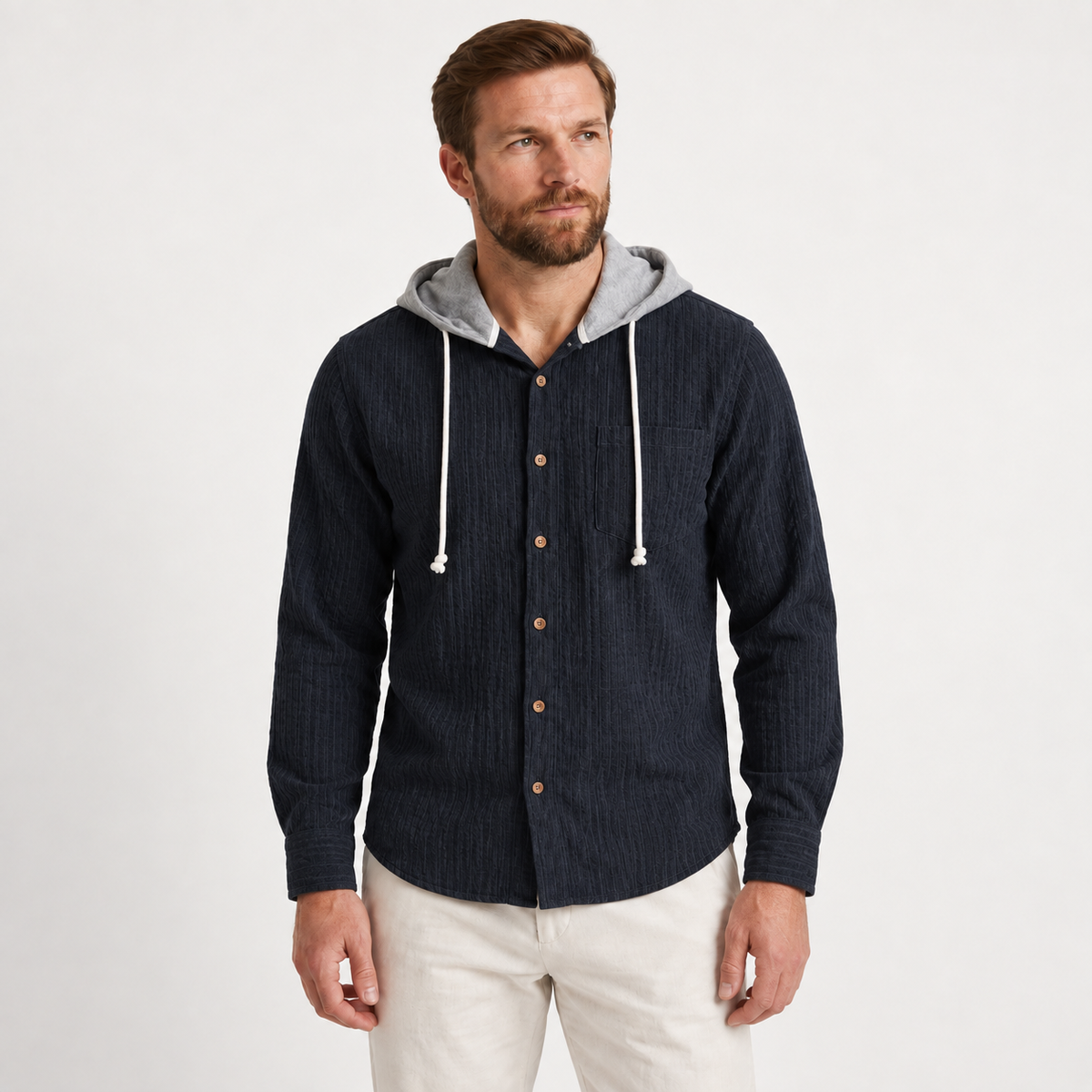 Sverre - Waffle Knit Men's Overshirt with Hood