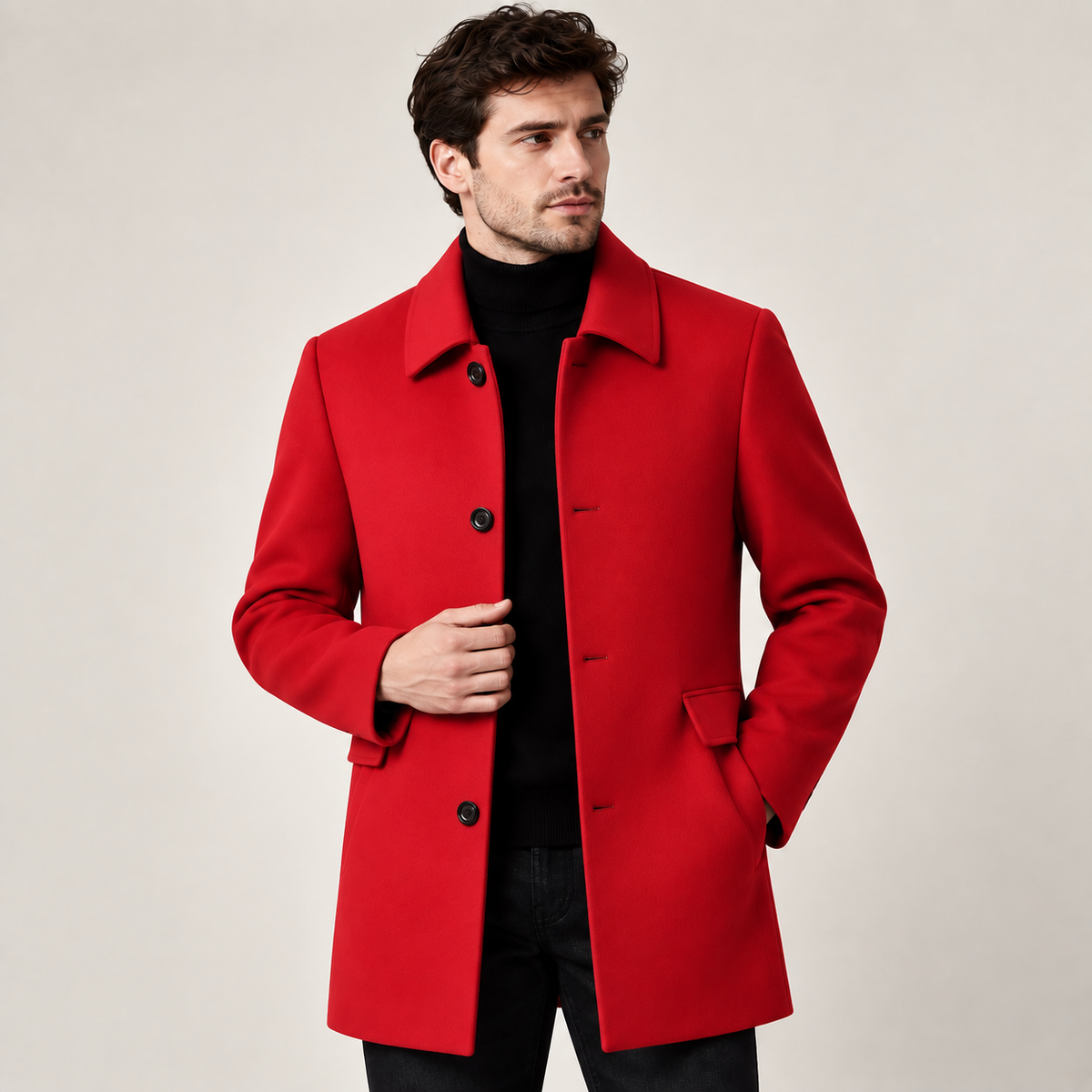 Pierce - Tailored Single-Breasted Mens Overcoat