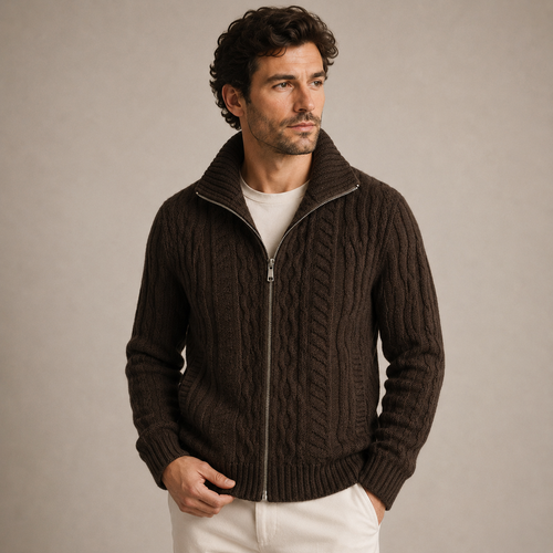 Benedict - Brown Full-Zip Cardigan for Men