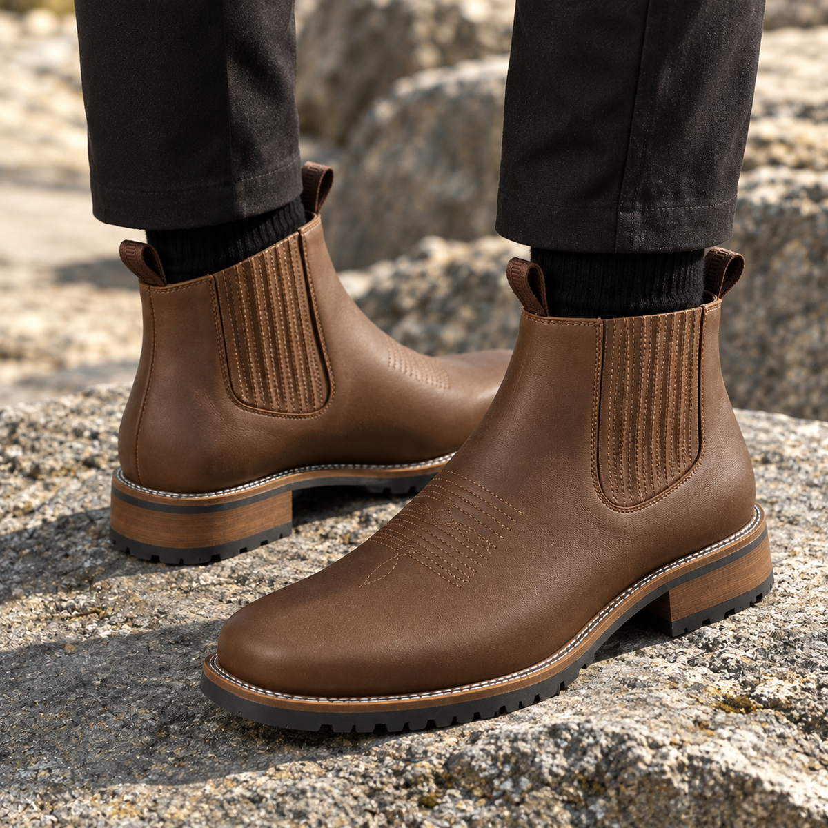 Rhett - Sophisticated Men's Brown Western Chelsea Boots