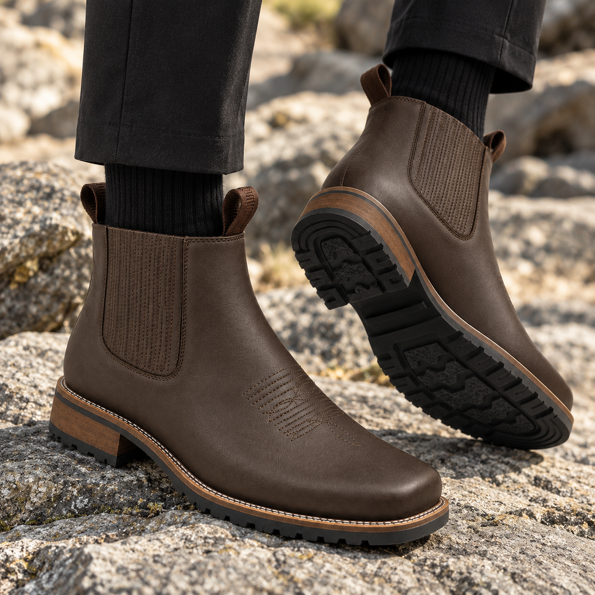Rhett - Sophisticated Men's Brown Western Chelsea Boots