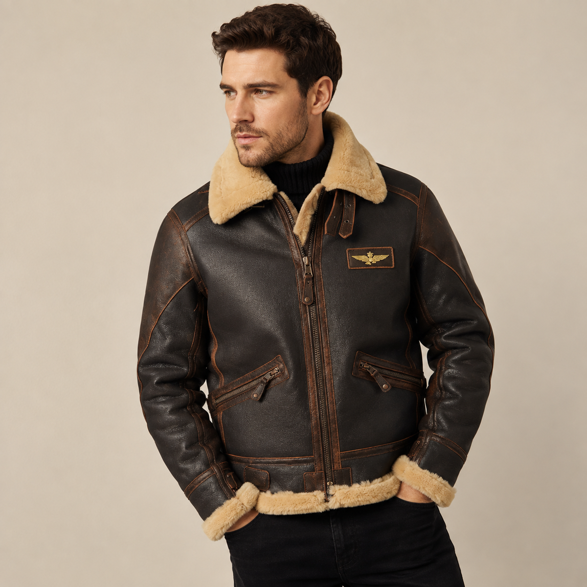 Alaric - Fleece-Lined Leather Bomber Jacket