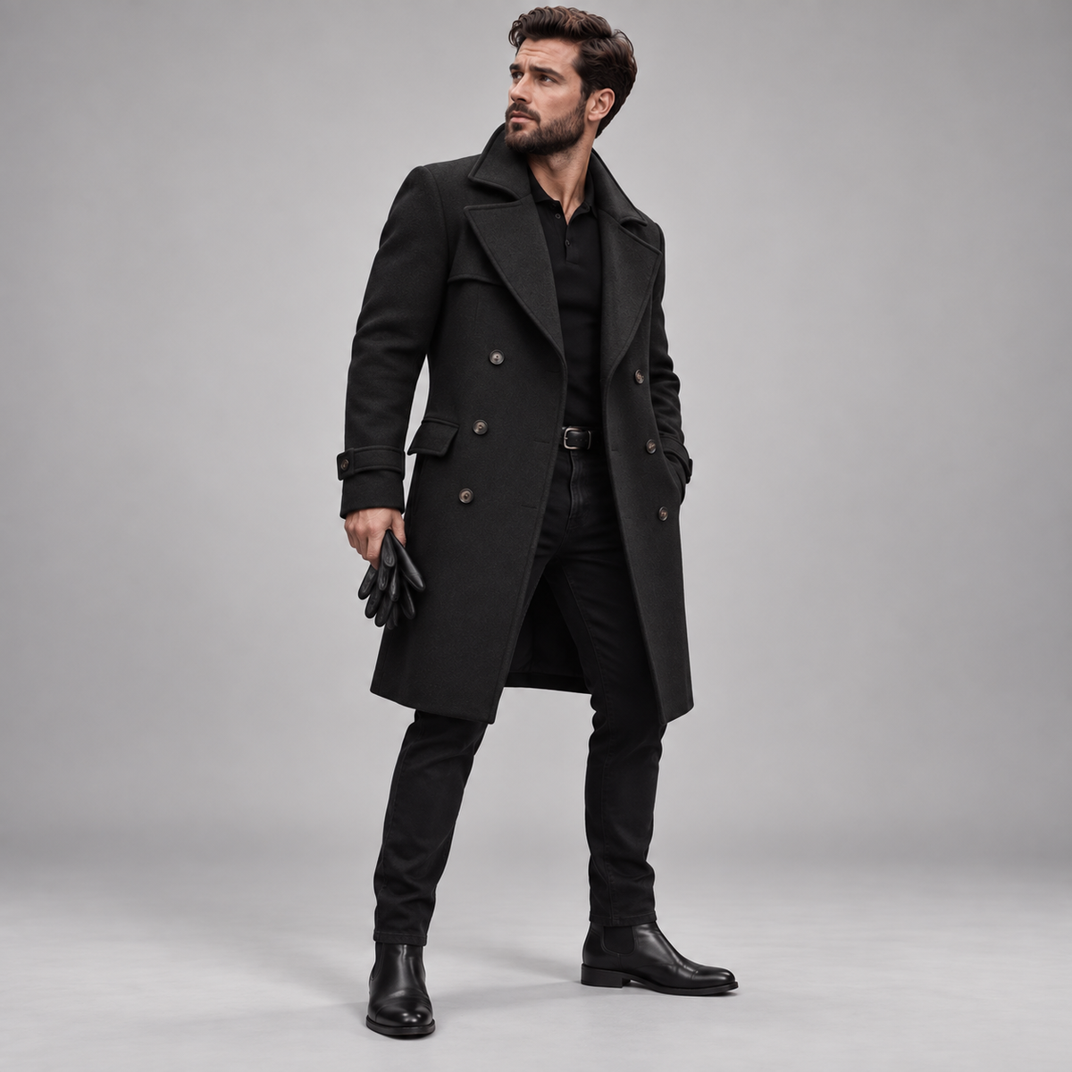 Larry - Men's Classic Pea Coat with Double-Breasted Front