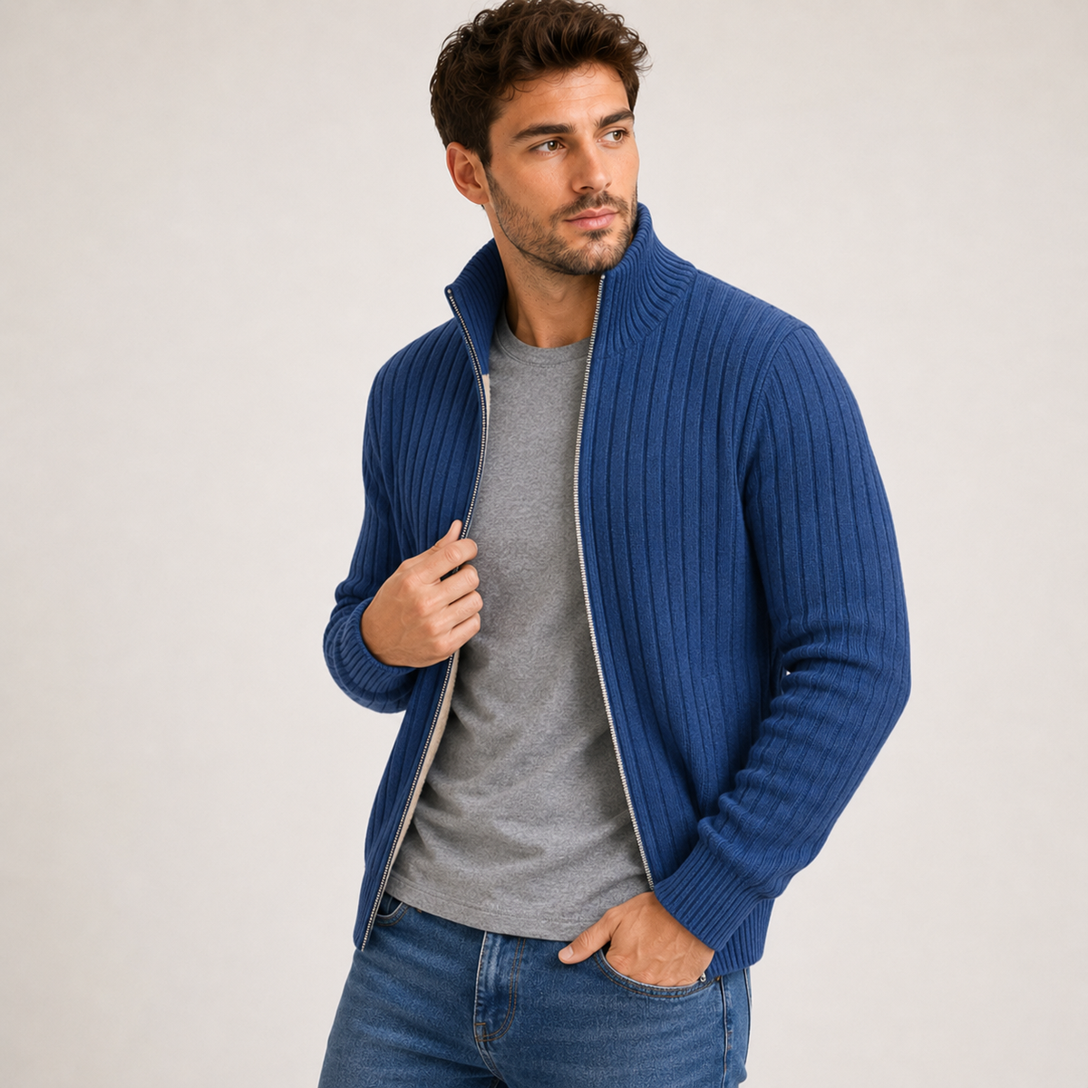 Gideon - Full-Zip Men Cardigan with Ribbed Knit