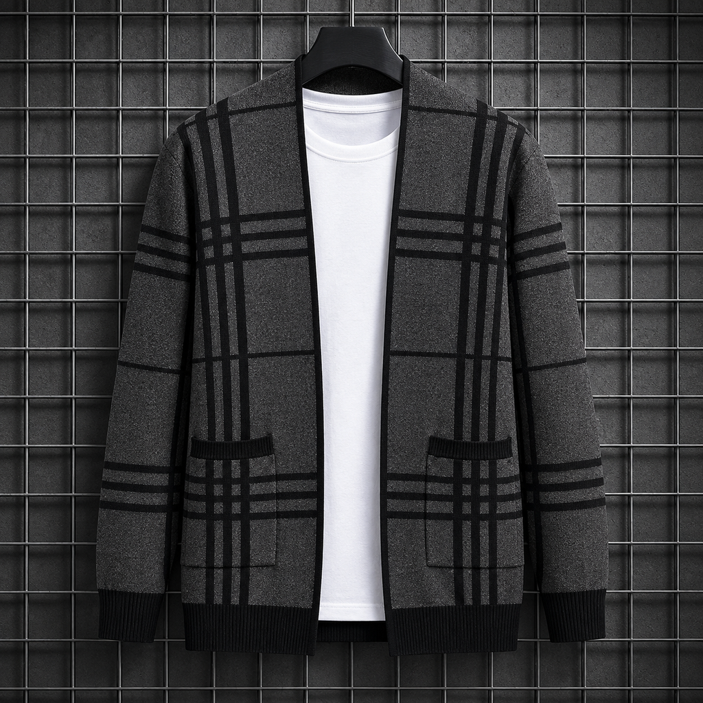 Caius - Men's Grid Open-Front Cardigan