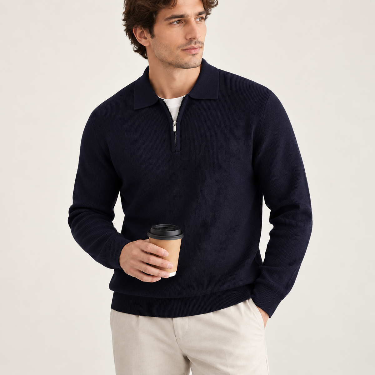 Calder - Ribbed Mens Quarter Zip Jumper