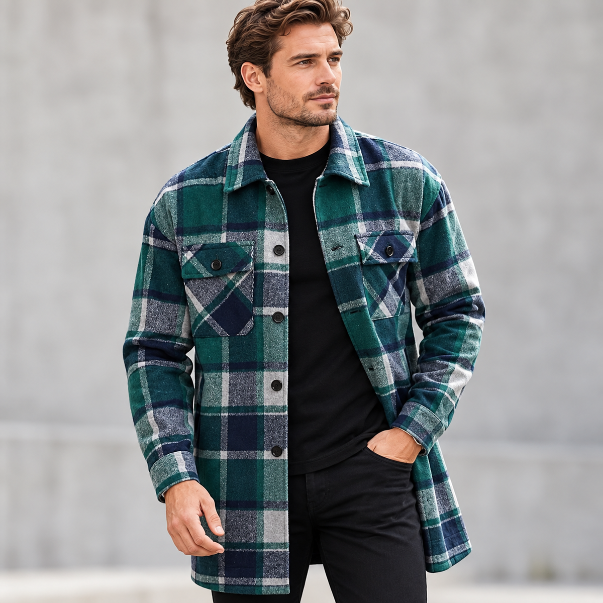 Reece | Mens Overshirt Rugged Checked Lapel Collar