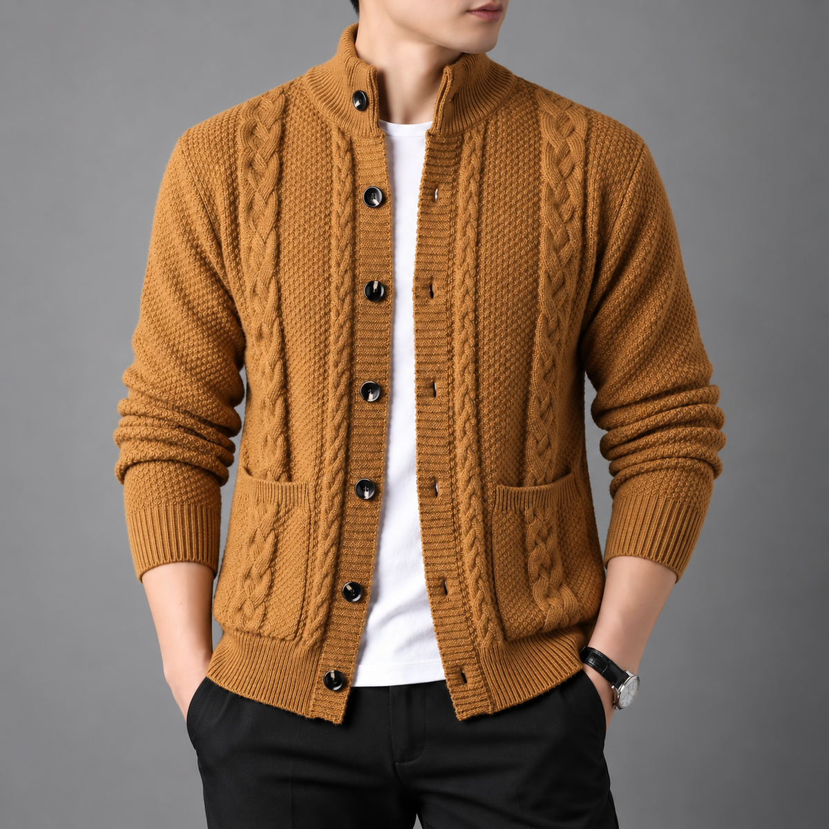 Gerald | Mens Cardigan Button-Front Textured