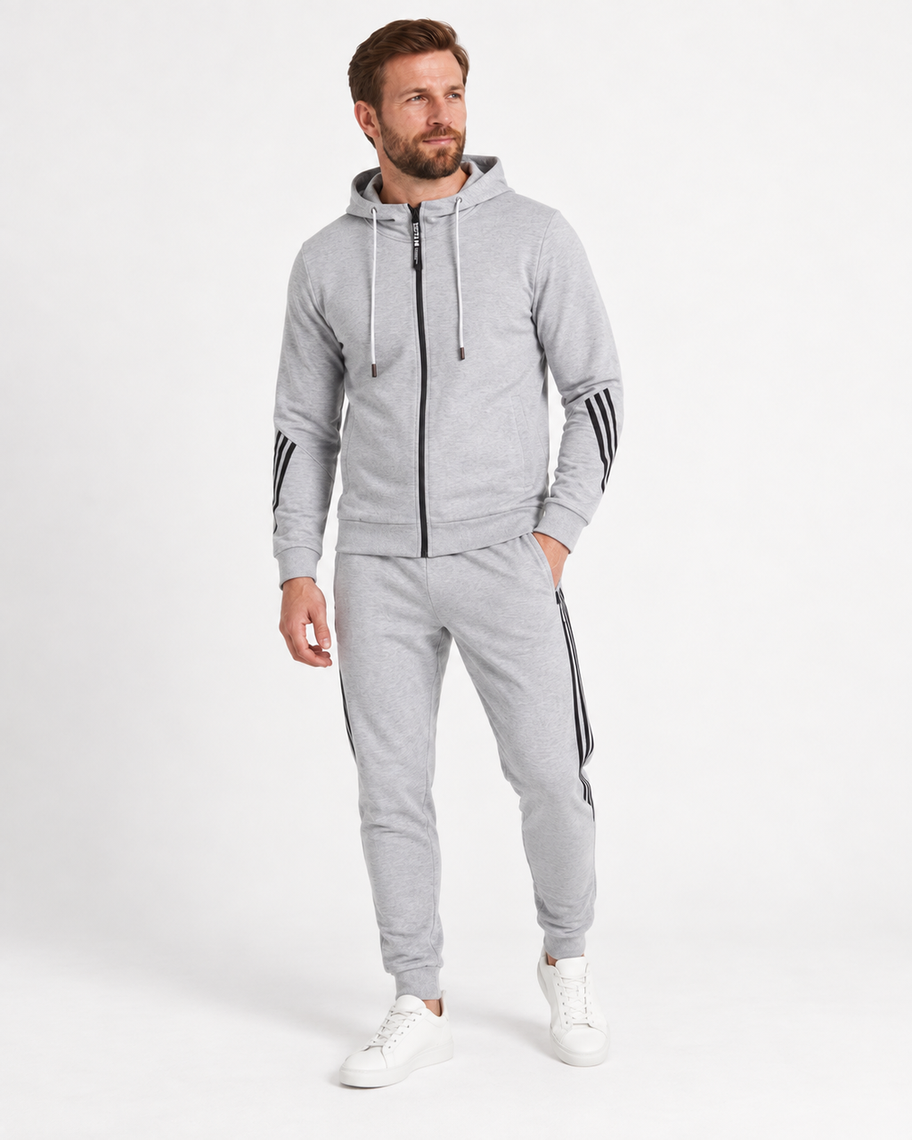 Oskar - Timeless Men's Grey Cotton-Blend Zip Tracksuit