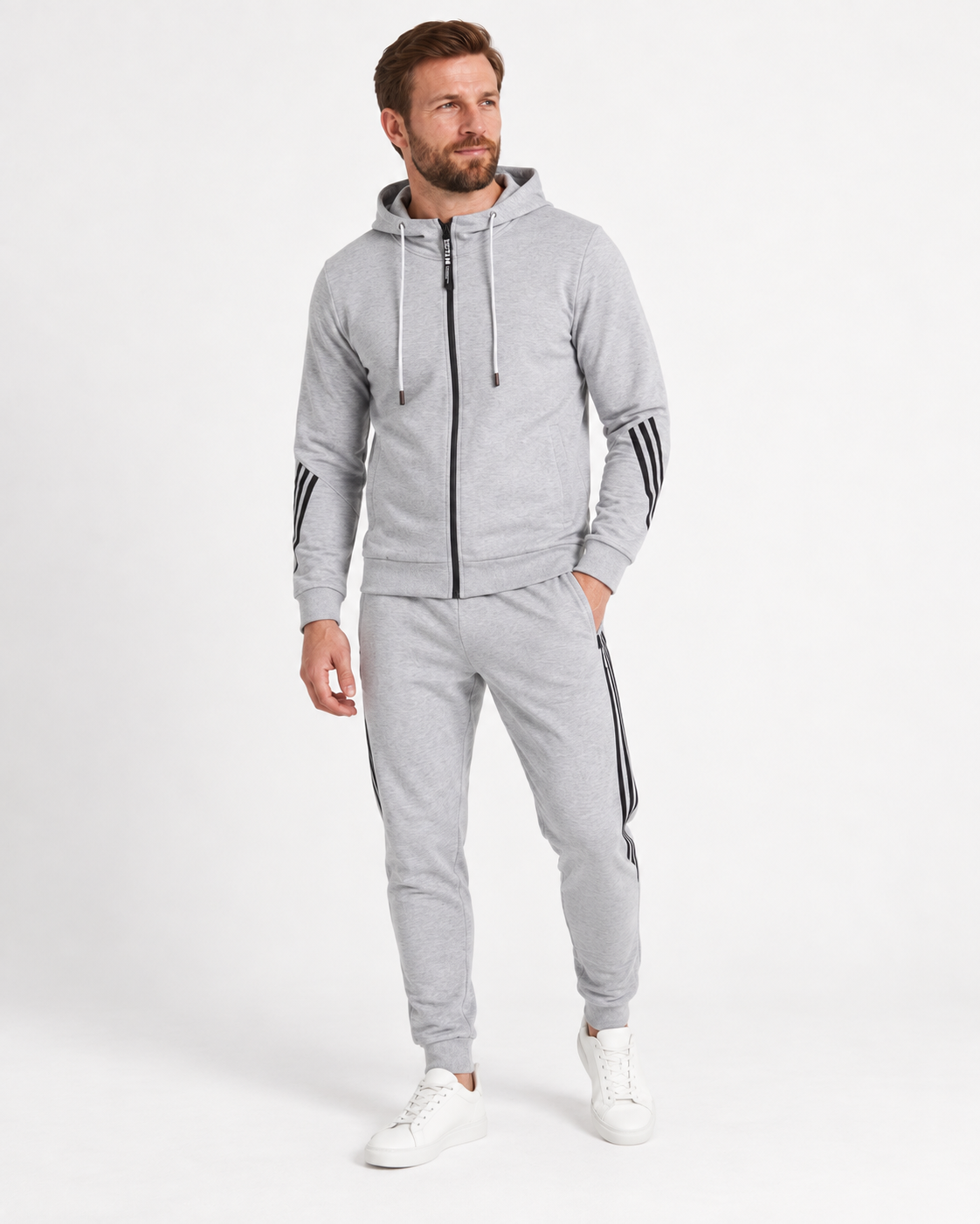 Oskar - Timeless Men's Grey Cotton-Blend Zip Tracksuit