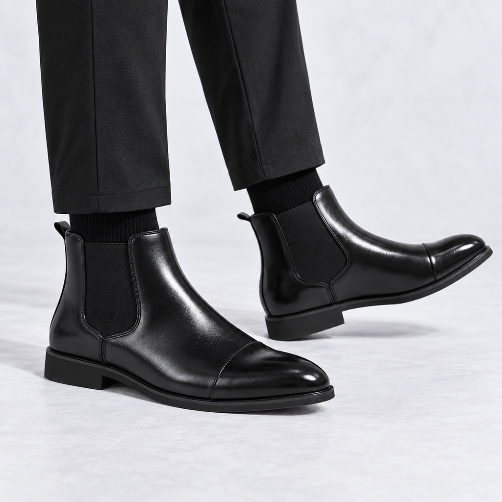 Valen - Sophisticated Men's Black Leather Pointed-Toe Chelsea Boots