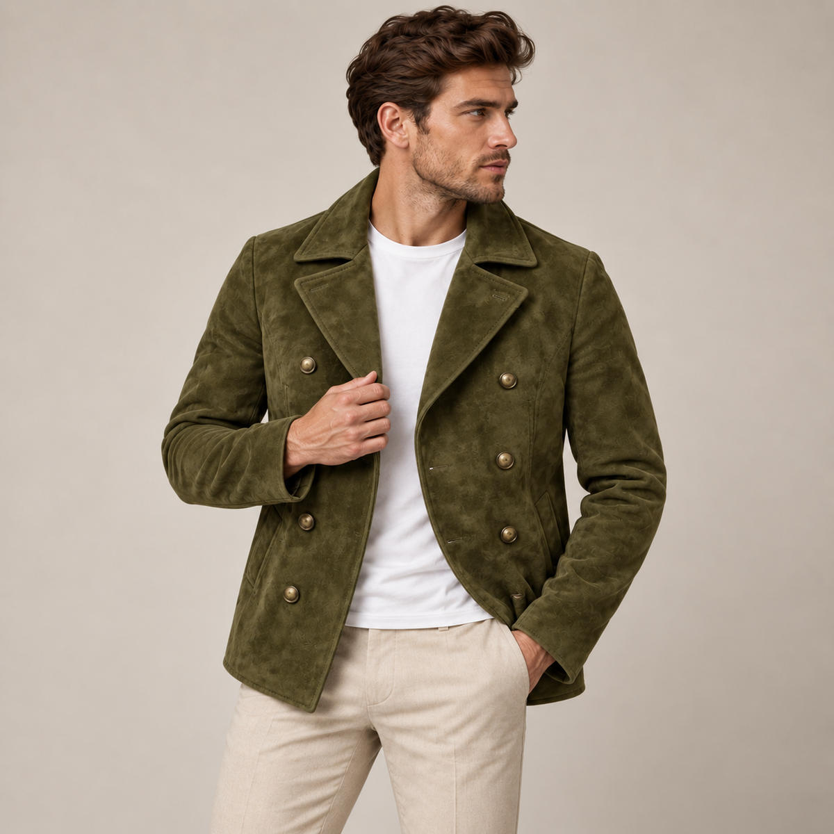 Valdemar - Men's Double-Breasted Pea Coat with Notched Lapels