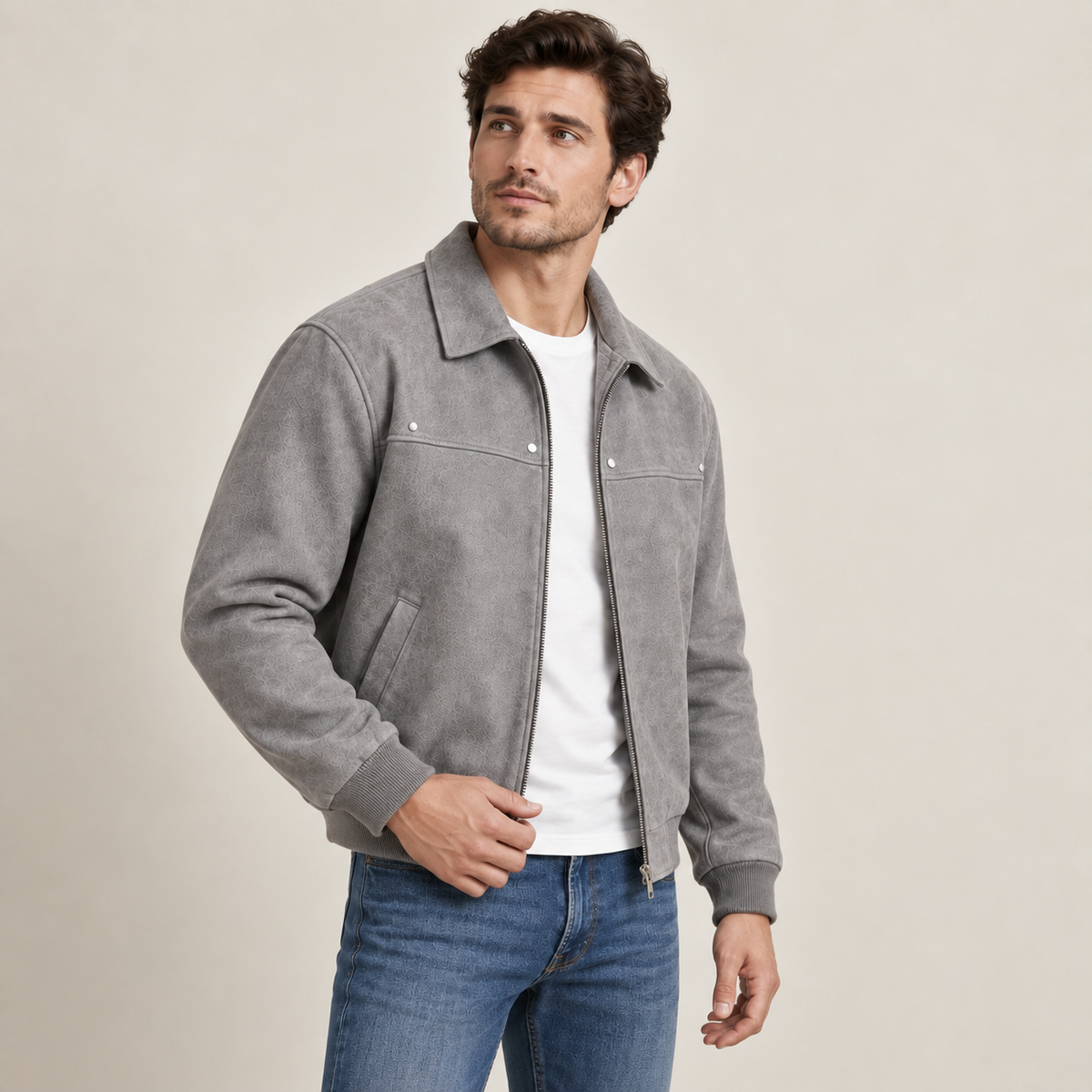 Armand - Sophisticated Leather Bomber Jacket Distressed Faux Finish