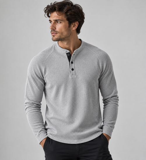 Caspian - Men's Base Layer Tops with Henley Button Neck